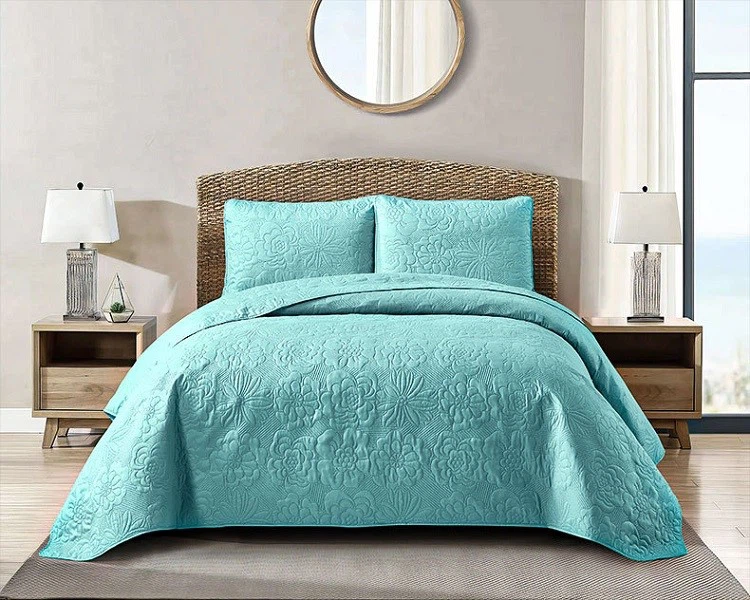 Solid Ultrasonic Reversible Quilt Set-Blue Solid Ultrasonic Reversible Quilt Set-Blue
